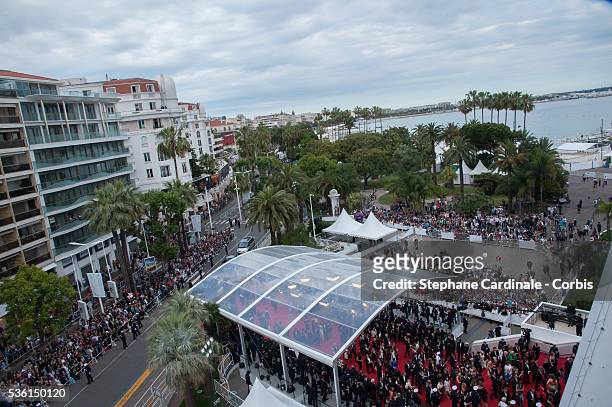 Atmosphere - Aerial view of the Palais des Festivals at the closing ceremony and 'Le Glace Et Le Ciel' Premiere during the 68th annual Cannes Film...