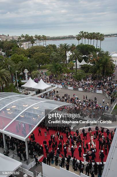 Atmosphere - Aerial view of the Palais des Festivals at the closing ceremony and 'Le Glace Et Le Ciel' Premiere during the 68th annual Cannes Film...