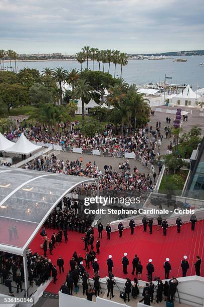 Atmosphere - Aerial view of the Palais des Festivals at the closing ceremony and 'Le Glace Et Le Ciel' Premiere during the 68th annual Cannes Film...