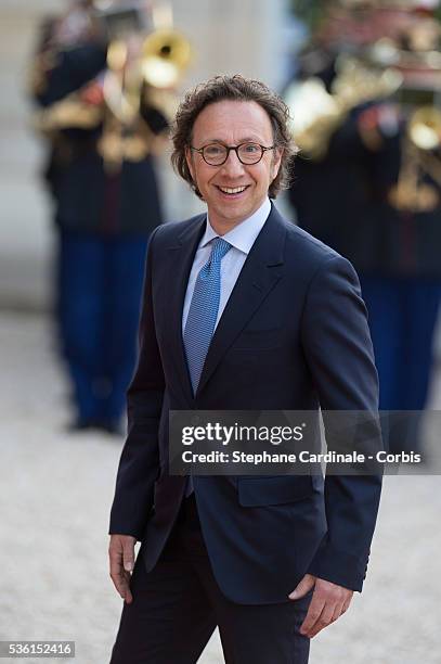 Journalist Stephane Bern arrives at the State Dinner offered by French President François Hollande at the Elysee Palace on June 2, 2015 in Paris,...