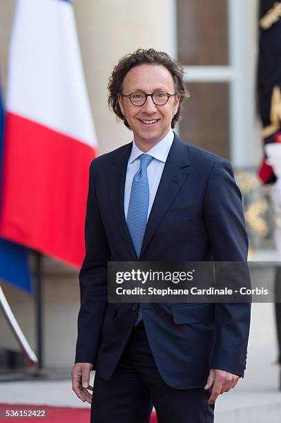 Journalist Stephane Bern arrives at the State Dinner offered by French President François Hollande at the Elysee Palace on June 2, 2015 in Paris,...