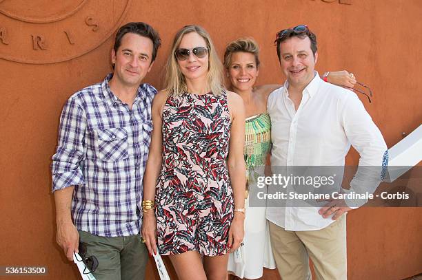 Nathanael de Rincquesen, Charlotte Bouteloup, Laura Tenoudji and Patrice Romedenne attend the 2015 Roland Garros French Tennis Open - Day Thirteen,...