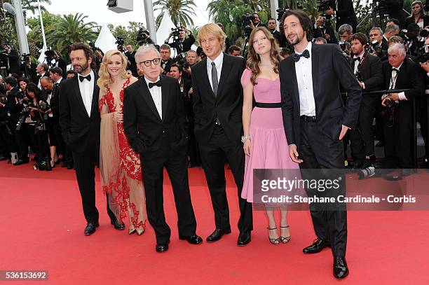 Michael Sheen, Rachel McAdams, Woody Allen, Owen Wilson, Léa Seydoux, Adrien Brody at the premiere of "Midnight in Paris" during the 64rd Cannes...