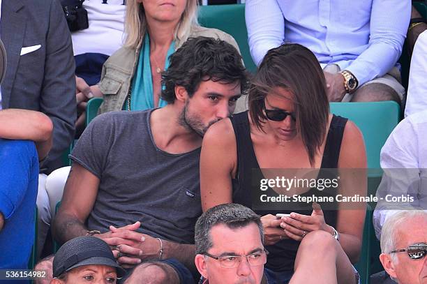 Jeremy Frerot and Laure Manaudou attend the Men's Singles Final of 2015 Roland Garros French Tennis Open - Day Fithteen, on June 7, 2015 in Paris,...