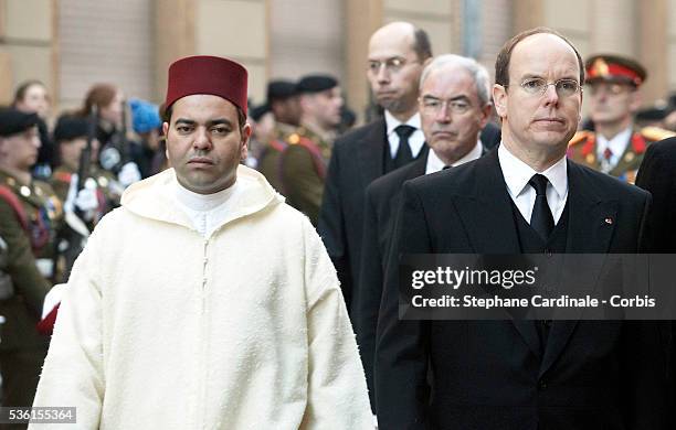 Prince Moulay Rachid of Morocco and HSH Prince Albert of Monaco attend the funeral of Grand Duchess of Luxembourg Josephine-Charlotte, daughter of...