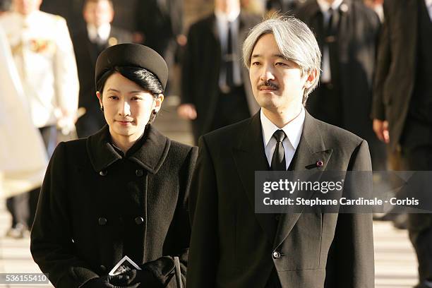Prince and Princess Akishino of Japan after the funeral of Grand Duchess of Luxembourg Josephine-Charlotte, daughter of former Belgian King Leopold...