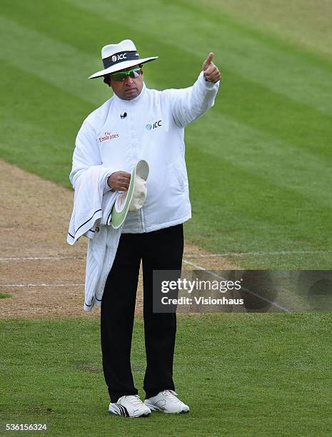 Umpire Aleem Dar during day two of the 2nd Investec Test match between England and Sri Lanka at Emirates Durham ICG on May 28, 2016 in...