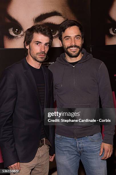 Actors Felicien Juttner and Assaad Bouab attend the 'Amy' Paris Premiere, at Cinema Max Linder on June 16, 2015 in Paris, France.