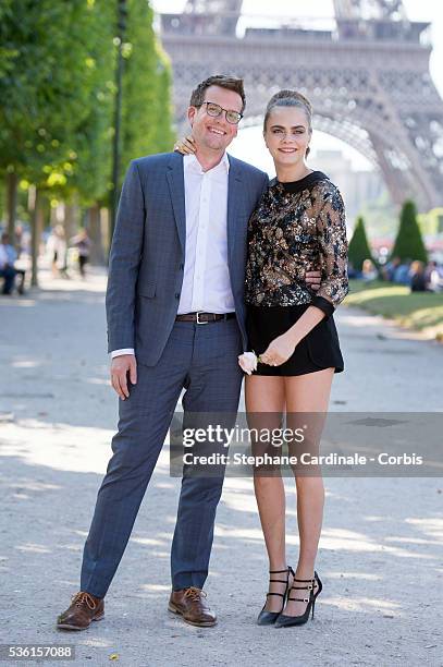 John Green and Cara Delevingne attend the photocall of the movie 'Paper Towns' on the Champs De Mars on June 17, 2015 in Paris, France.