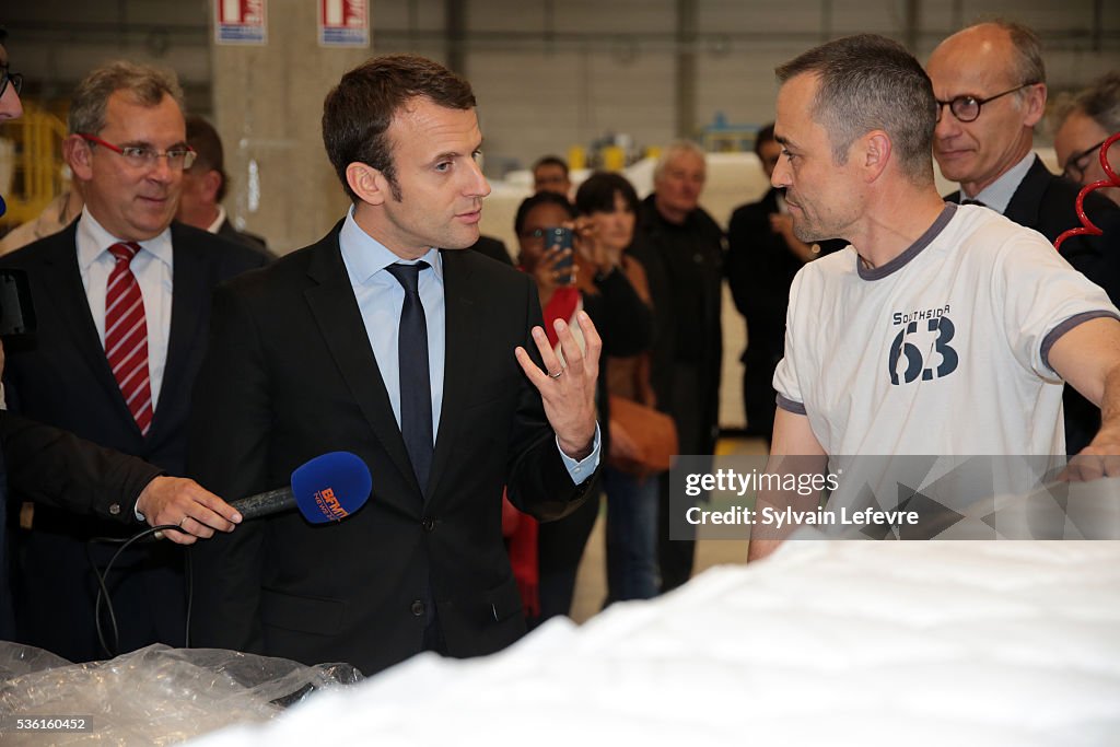 Emmanuel Macron, French Minister of Economy Visits St Amand Les Eaux