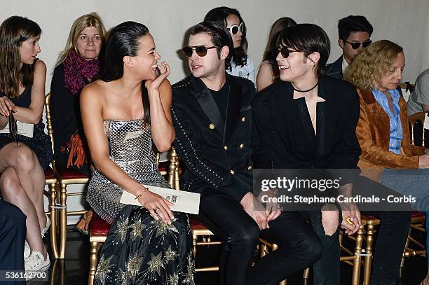 Actress Michelle Rodriguez, Peter Brant and Harry Brant attend the Jean Paul Gaultier show as part of Paris Fashion Week Haute Couture Fall/Winter...