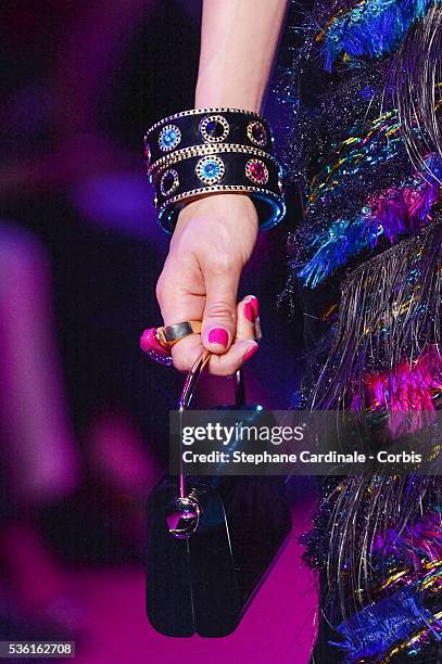 Jewellery? and handbag of a model is seen as she walks the runway during the Giorgio Armani Prive show as part of Paris Fashion Week Haute-Couture...