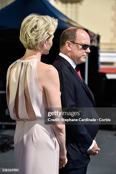 Princess Charlene of Monaco and Prince Albert II of Monaco during the First Day of the 10th Anniversary on the Throne Celebrations on July 11, 2015...