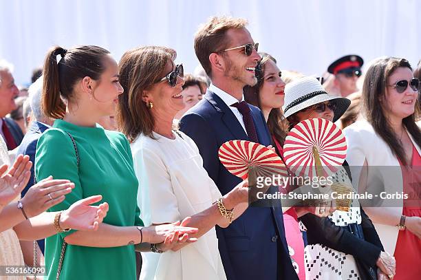 Pauline Ducruet, Princess Caroline of Hanover and Andrea Casiraghi attend the First Day of the 10th Anniversary on the Throne Celebrations on July...