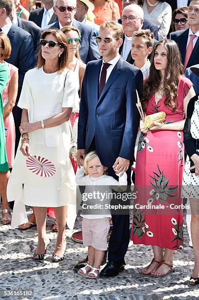 Princess Caroline of Hanover, Andrea Casiraghi, Sasha Casiraghi and Tatiana Casiraghi during the First Day of the 10th Anniversary on the Throne...