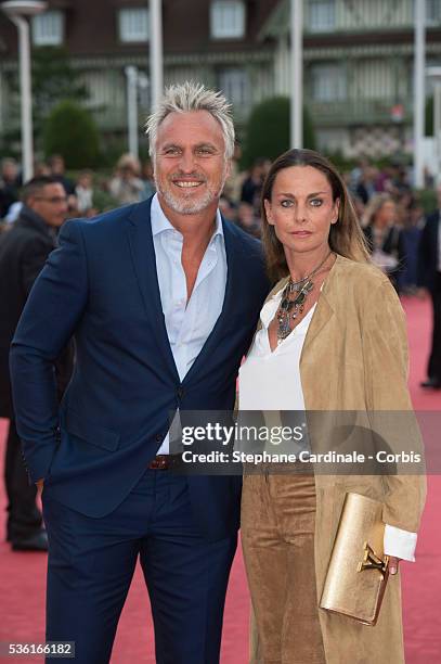 David Ginola and wife Coraline attend the 'Life' Premiere during the 41st Deauville American Film Festival on September 5, 2015 in Deauville, France.