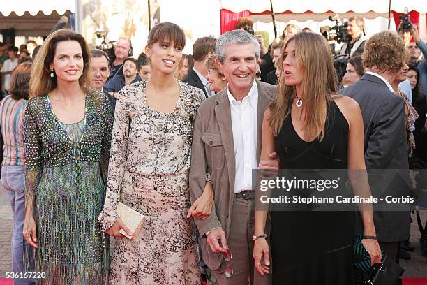 French actresses Cyrielle Claire, Maiwenn Le Besco and Mathilde Seigner pose with French director Claude Lelouch.