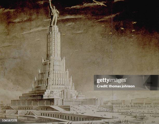 Architectural Drawing of Stalin Monument Concept for Moscow