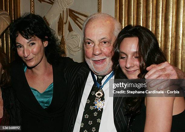 Actor Michel Serrault, daughter Nathalie and granddaughter Gwendoline celebrate the presentation of the "Chevalier de l'Ordre National du Merite"...