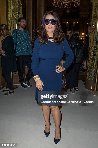Salma Hayek attends the Stella McCartney show as part of the Paris Fashion Week Womenswear Spring/Summer 2016. Held at Opera Garnier on October 5,...