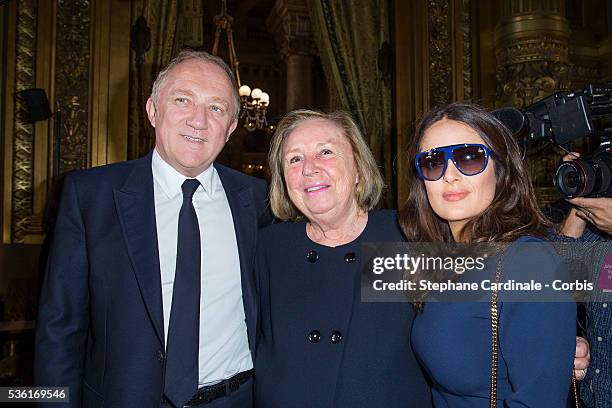 Francois-Henri Pinault; Maryvonne Pinault and Salma Hayek attend the Stella McCartney show as part of the Paris Fashion Week Womenswear Spring/Summer...
