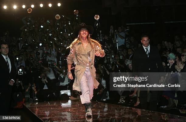 Fashion designer John Galliano on the catwalk at the John Galliano Spring-Summer 2005 ready-to-wear fashion collection, during the Paris Fashion Week.