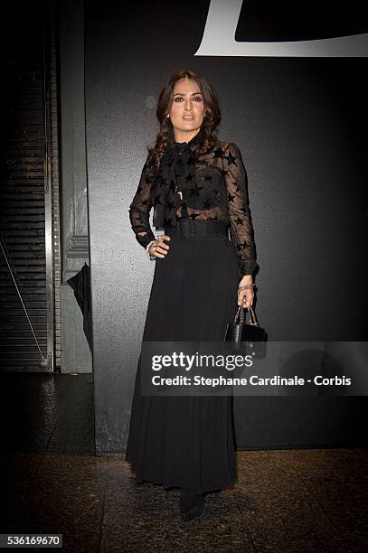 Salma Hayek attends the Saint Laurent show as part of the Paris Fashion Week Womenswear Spring/Summer 2016 on October 5, 2015 in Paris, France.