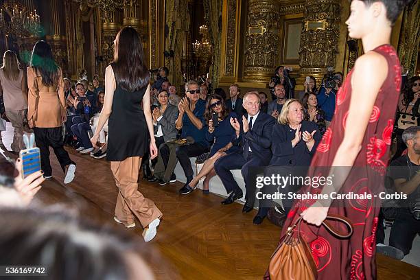 Blanca Li, Mario Testino, Salma Hayek, Francois-Henri Pinault and Maryvonne Pinault attend the Stella McCartney show as part of the Paris Fashion...