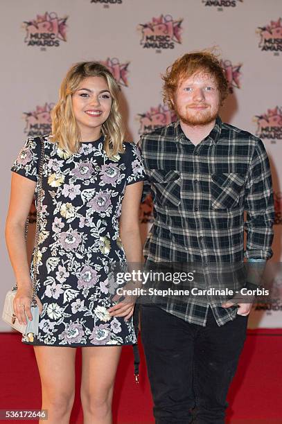 Louane Emera and Ed Sheeran arrive at the 17th NRJ Music Awards at Palais des Festivals on November 7, 2015 in Cannes, France.