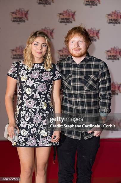 Louane Emera and Ed Sheeran arrive at the 17th NRJ Music Awards at Palais des Festivals on November 7, 2015 in Cannes, France.