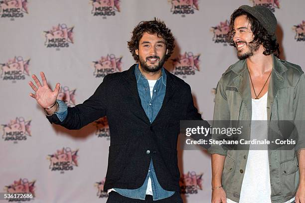 Jeremy Frerot and Flo Delavega arrive at the 17th NRJ Music Awards at Palais des Festivals on November 7, 2015 in Cannes, France.