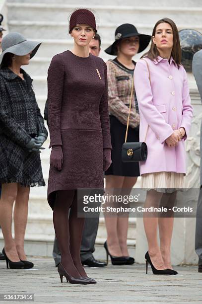 Princess Charlene of Monaco and Charlotte Casiraghi attend the Monaco National Day Celebrations in the Monaco Courtyard Palace, on November 19, 2015...