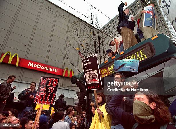 McDonalds are targeted by French anti-globalization demonstrators.