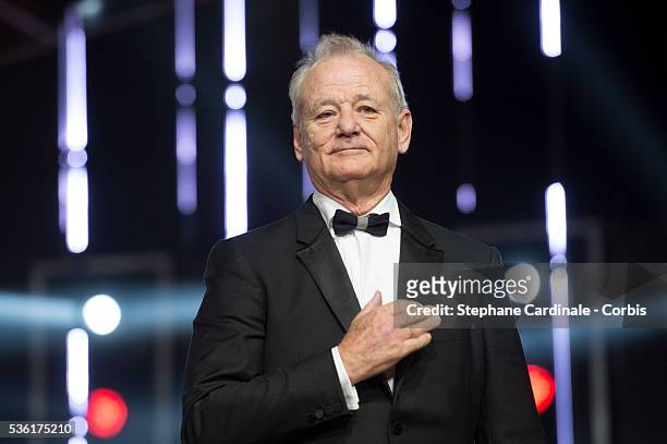 Bill Murray react after he received his Tribute Award during the Opening Ceremony of the 15th Marrakech International Film Festival, on December 4 in...