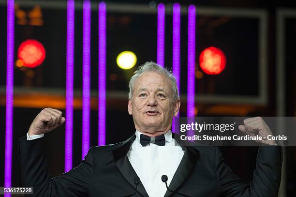 Bill Murray react after he received his Tribute Award during the Opening Ceremony of the 15th Marrakech International Film Festival, on December 4 in...