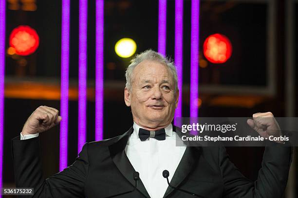 Bill Murray react after he received his Tribute Award during the Opening Ceremony of the 15th Marrakech International Film Festival, on December 4 in...