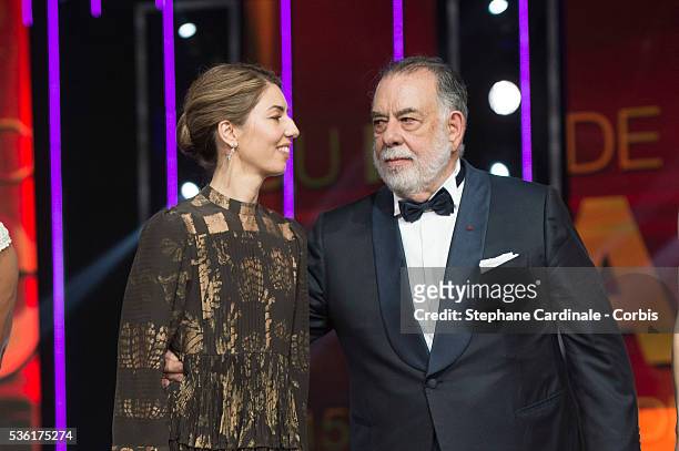 Sofia Coppola poses with her father Francis Ford Coppola during the Opening Ceremony of the 15th Marrakech International Film Festival, on December 4...