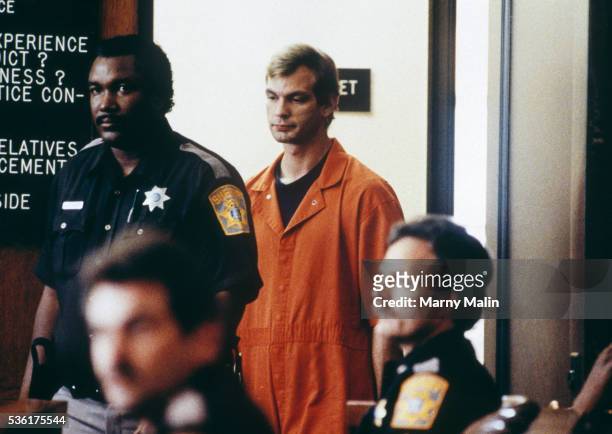 American serial killer and sex offender Jeffrey Dahmer, aka The Butcher of Milwaukee, is indicted on 17 murder charges, men and boys of African or...