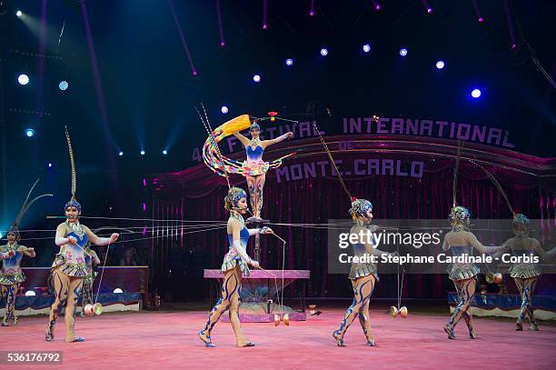 The Diabolo - Girls of China perform during the 40th International Circus Festival on January 17, 2016 in Monaco.