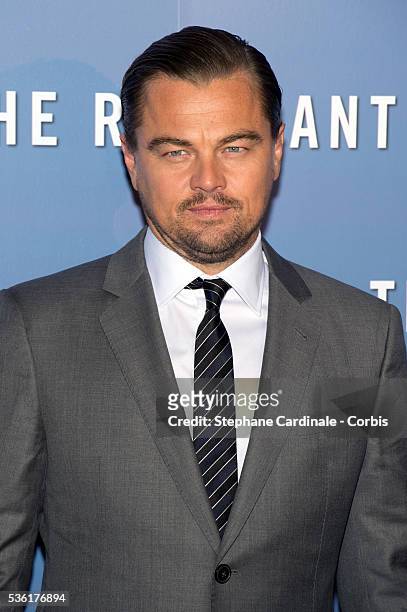 Leonardo di Caprio attends the 'Revenants' Premiere at Le Grand Rex on January 18, 2016 in Paris, France.