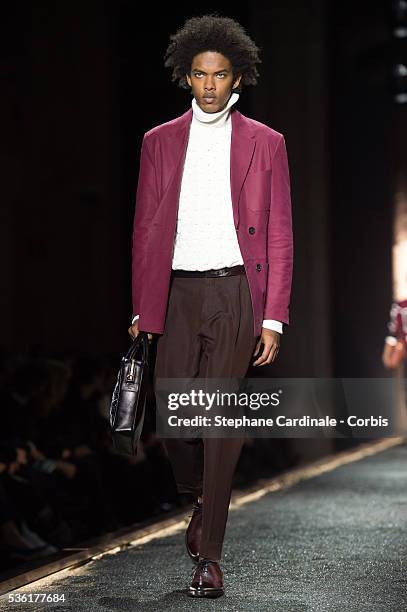 Model walks the runway during the Berluti Menswear Fall/Winter 2016-2017 show as part of Paris Fashion Week on January 22, 2016 in Paris, France.