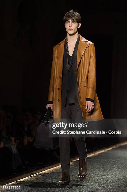 Model walks the runway during the Berluti Menswear Fall/Winter 2016-2017 show as part of Paris Fashion Week on January 22, 2016 in Paris, France.