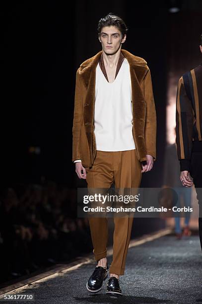 Model walks the runway during the Berluti Menswear Fall/Winter 2016-2017 show as part of Paris Fashion Week on January 22, 2016 in Paris, France.