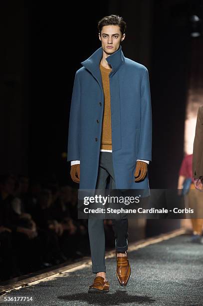 Model walks the runway during the Berluti Menswear Fall/Winter 2016-2017 show as part of Paris Fashion Week on January 22, 2016 in Paris, France.