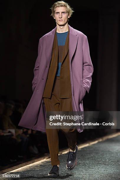 Model walks the runway during the Berluti Menswear Fall/Winter 2016-2017 show as part of Paris Fashion Week on January 22, 2016 in Paris, France.