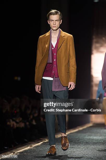 Model walks the runway during the Berluti Menswear Fall/Winter 2016-2017 show as part of Paris Fashion Week on January 22, 2016 in Paris, France.