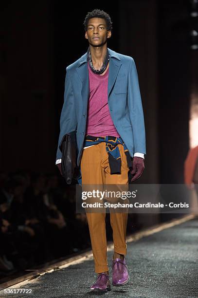 Model walks the runway during the Berluti Menswear Fall/Winter 2016-2017 show as part of Paris Fashion Week on January 22, 2016 in Paris, France.