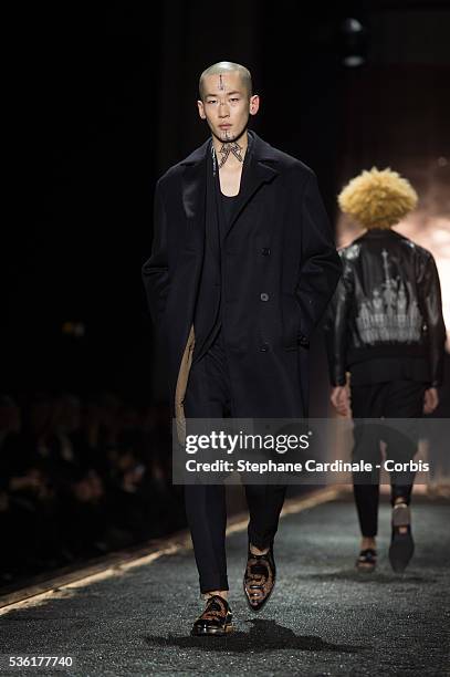 Model walks the runway during the Berluti Menswear Fall/Winter 2016-2017 show as part of Paris Fashion Week on January 22, 2016 in Paris, France.