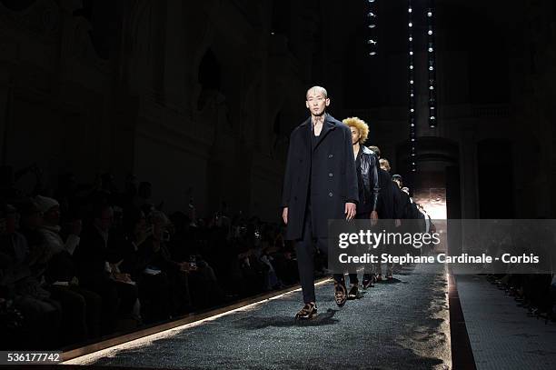 Models walk the runway during the Berluti Menswear Fall/Winter 2016-2017 show as part of Paris Fashion Week on January 22, 2016 in Paris, France.