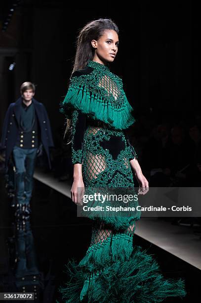 Model walks the runway during the Balmain Menswear Fall/Winter 2016-2017 show as part of Paris Fashion Week on January 23, 2016 in Paris, France.